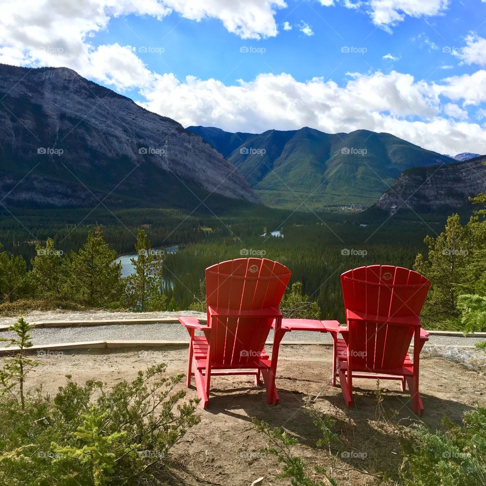 Time out Times Two!. The popular Red Chairs on tunnel mountain Banff,AB, Canada