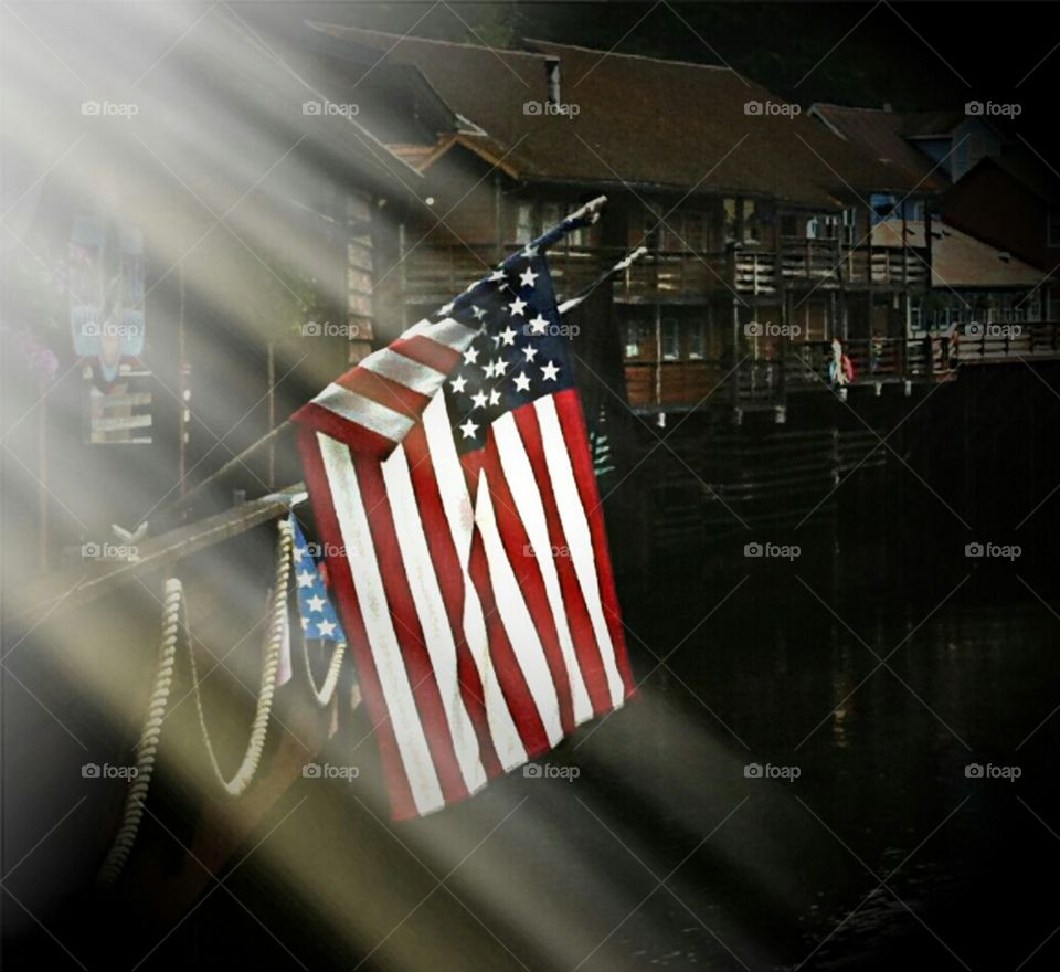 American Flag. Spotlight on the American flag.