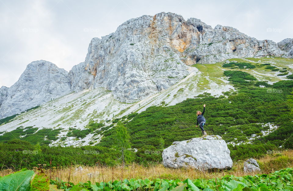 Hiking at European alps in summertime 