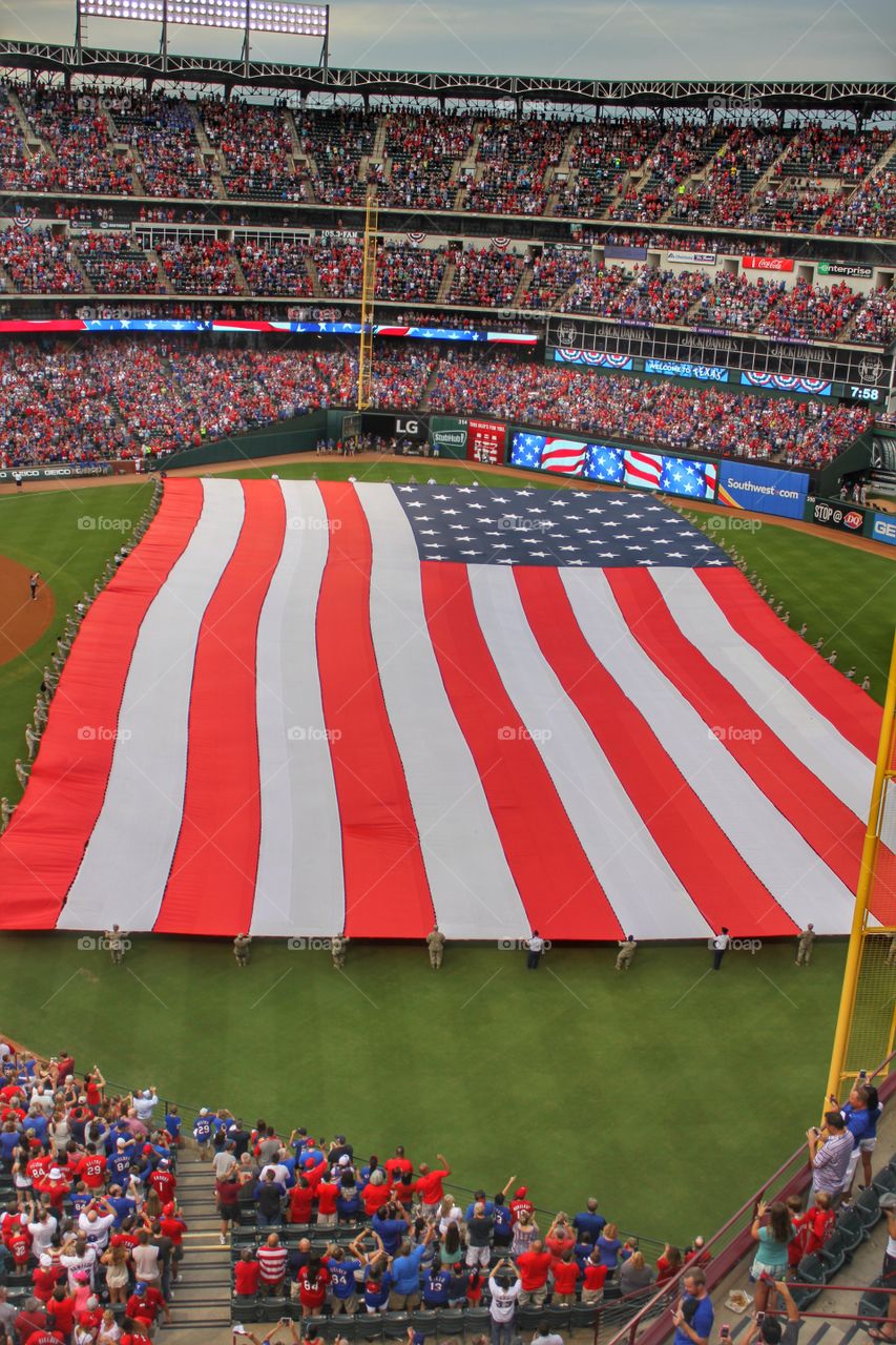 USA pride. Giant USA flag at globe life park in Arlington Texas 