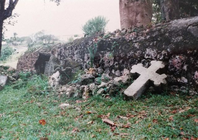 Eerie mist moves into an midieval graveyard of Barbados, West Indies.