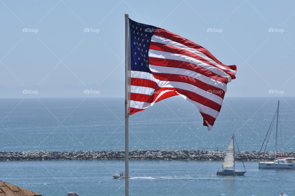 Flying American flag