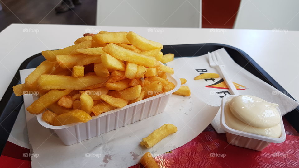 A portion of fries, in Bruges, Belgium