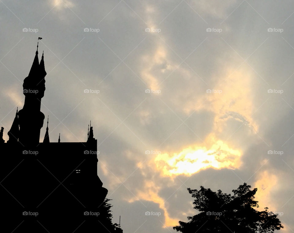 Silhouette of a castle in the twilight 