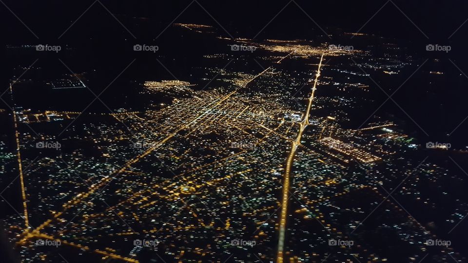 Aerial view from plane at night