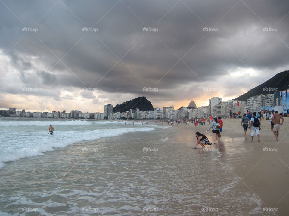 Sunset on Copacabana beach . Rio 