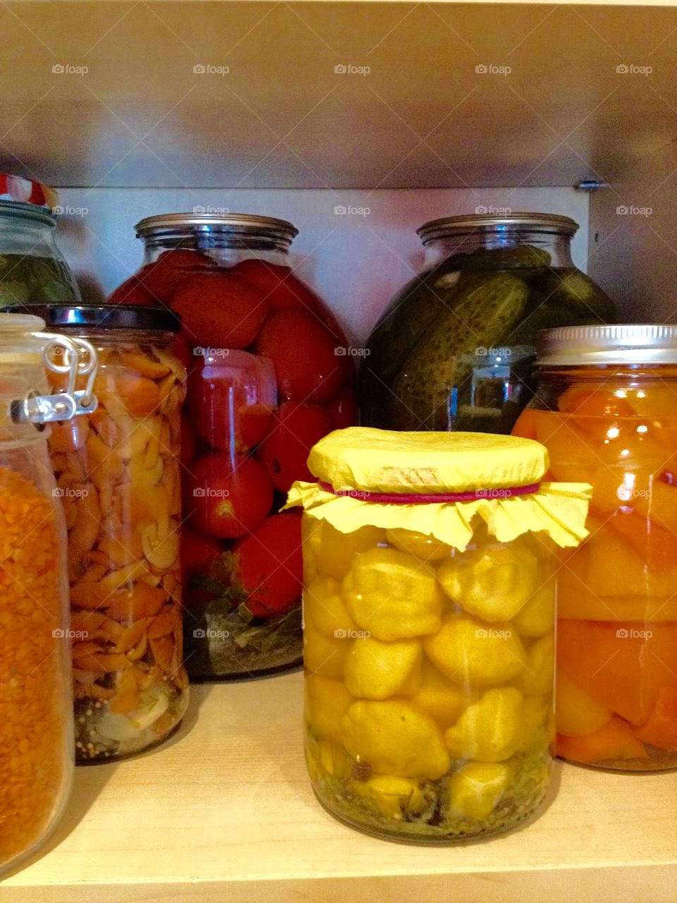 Canning looks pretty. Vegetables in the jars 