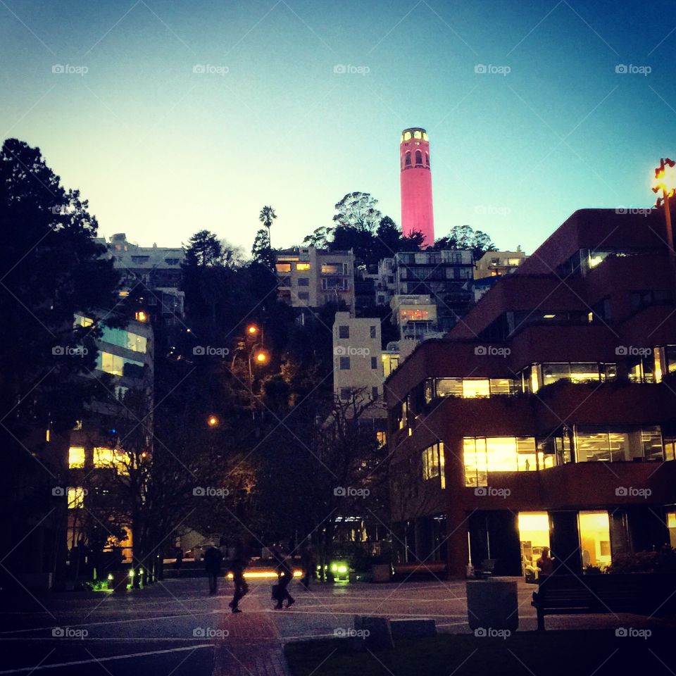 Coit Tower in Red