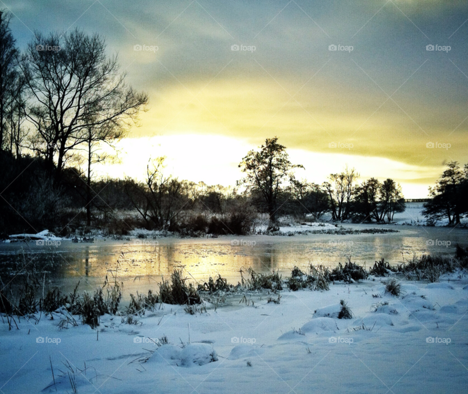 snow winter sunset river by chattis