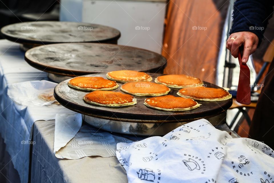 Making pancakes. Pancake making outdoors