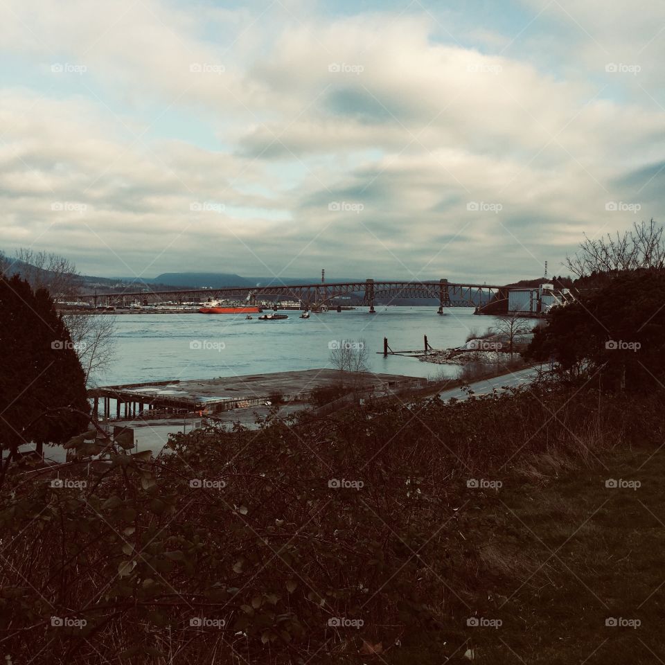 Second narrows bridge over Burrard inlet in Vancouver, British Columbia 