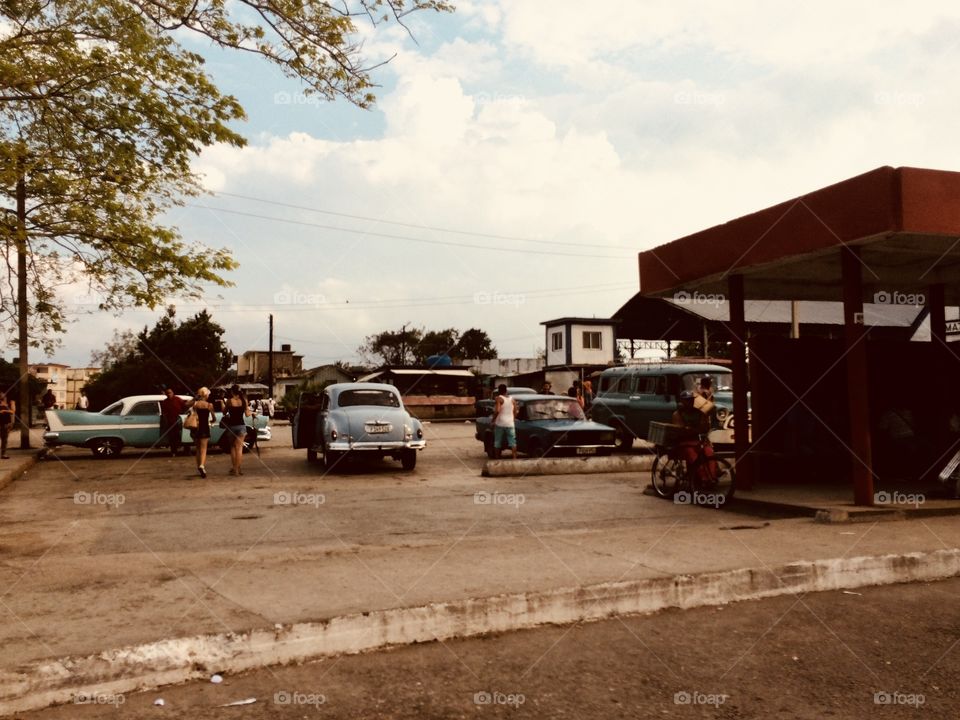 A parking place in cuba with old cars 
