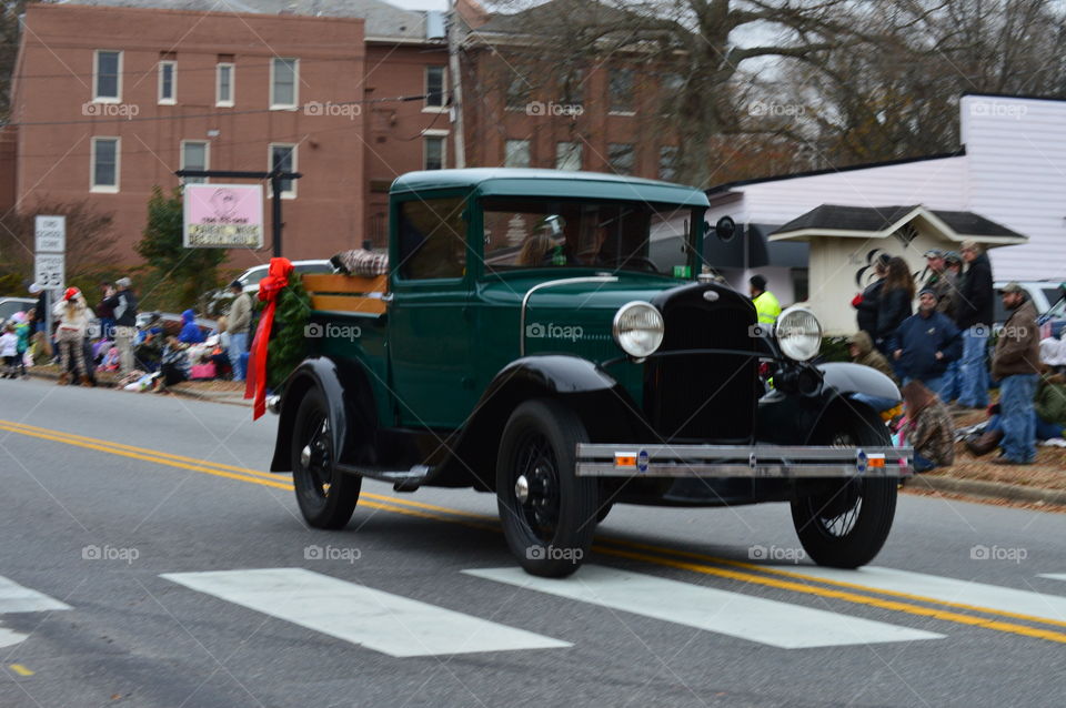 old car in Christmas parade