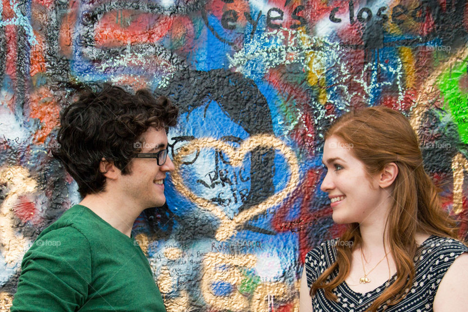Couple with heart graffiti
