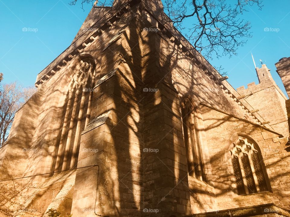 Welsh cathedral in the winter sun