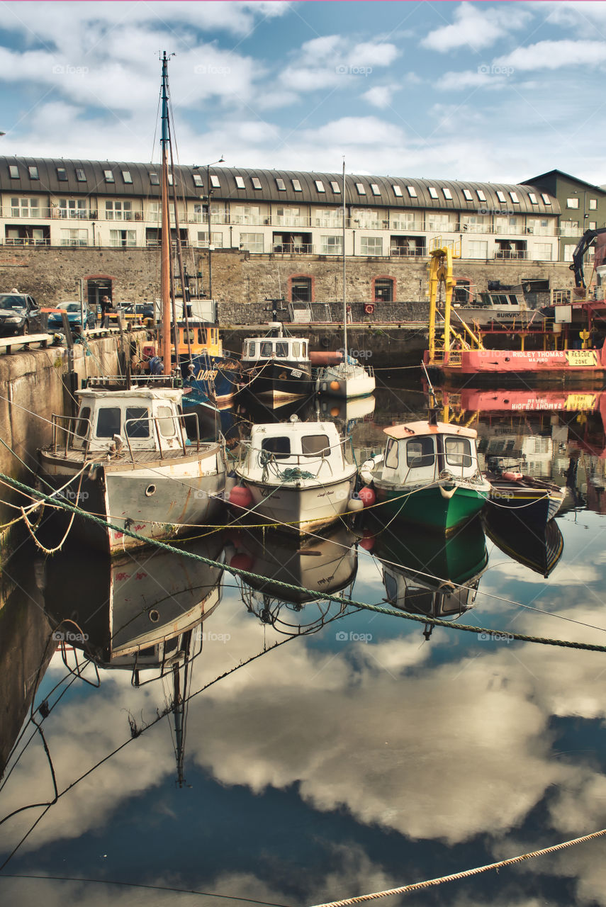 Old wooden boats at Galway docks