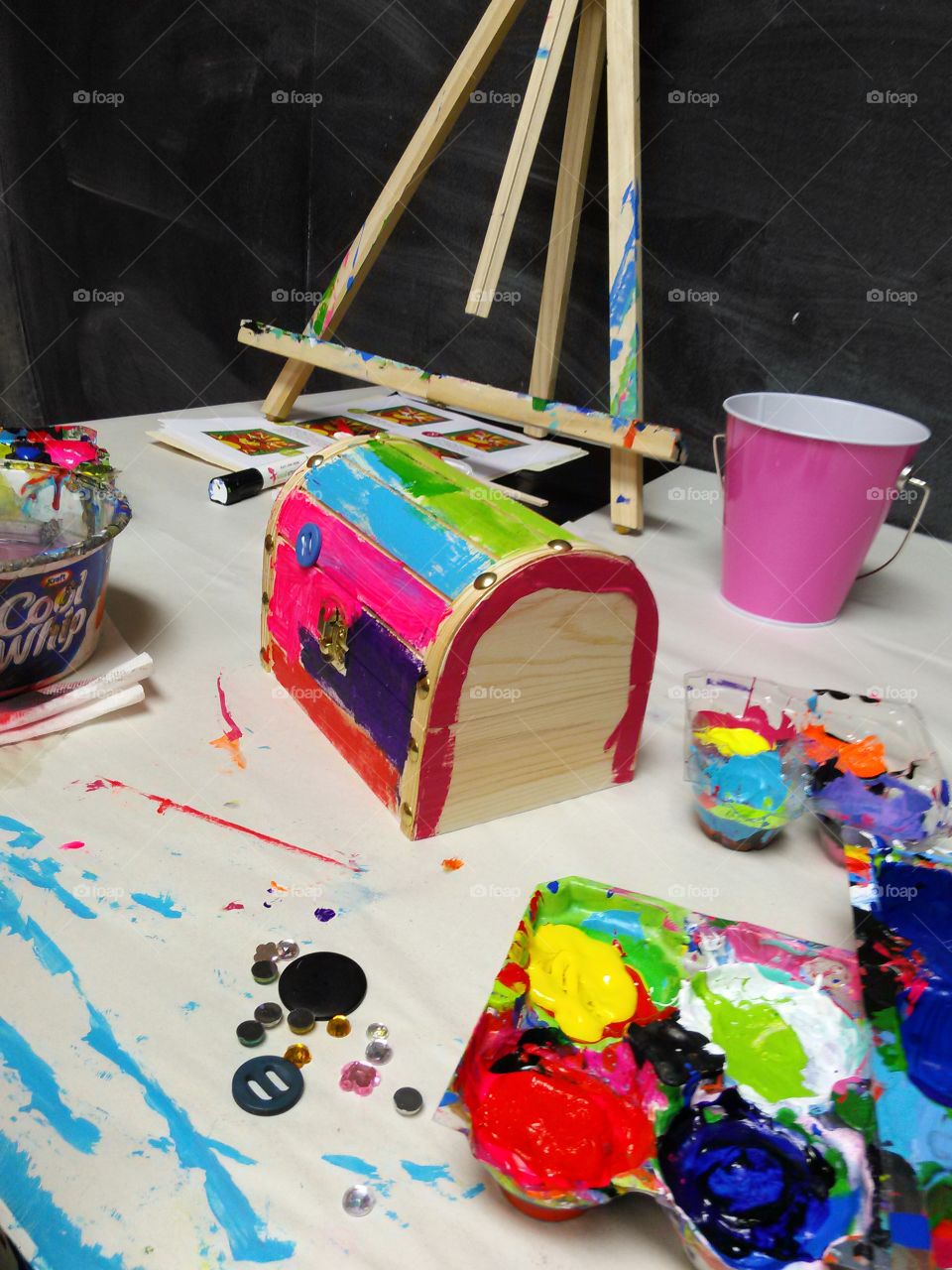 art project. child's art project and the mess surrounding it