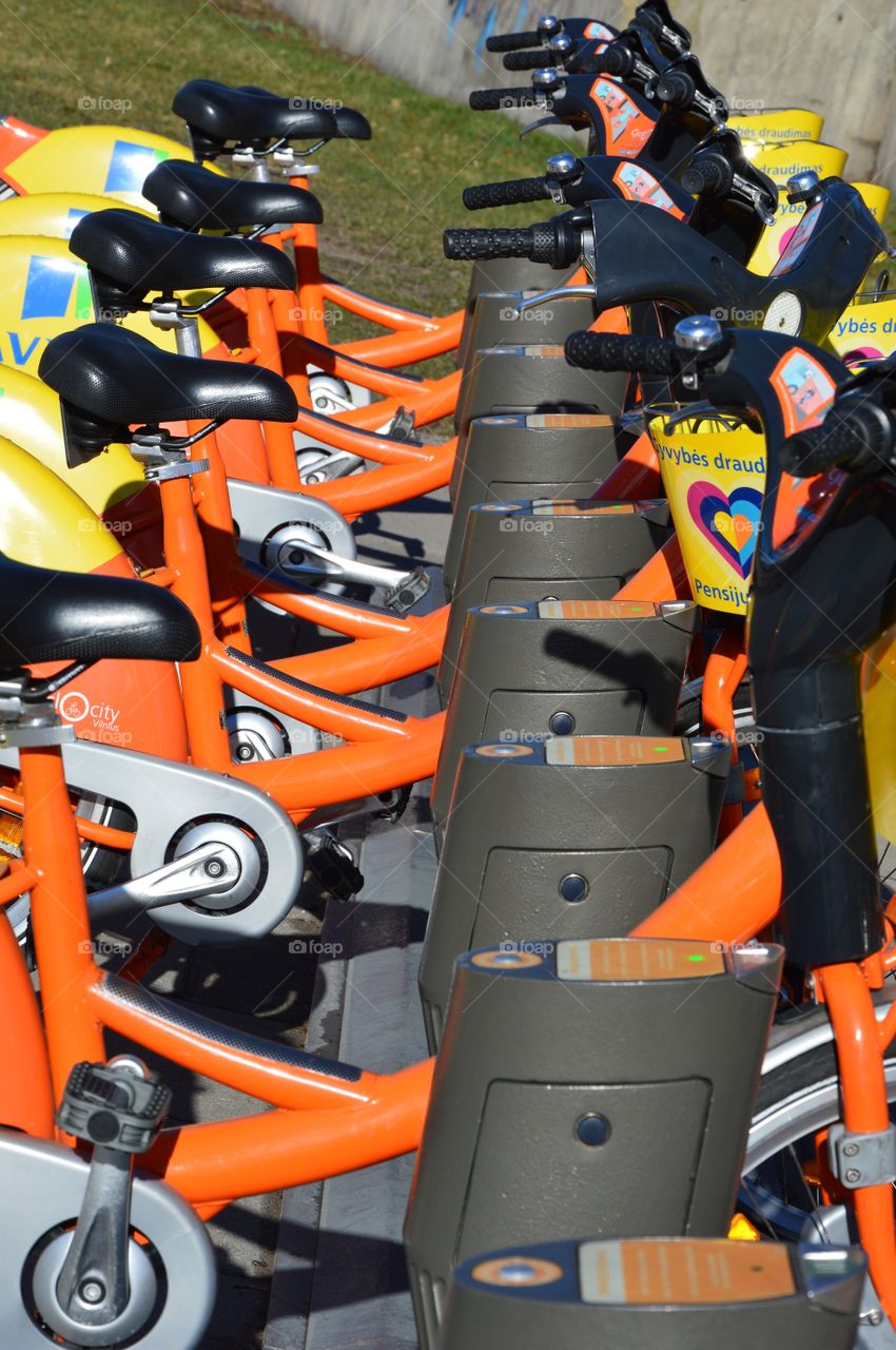 Public orange bicycles in Vilnius