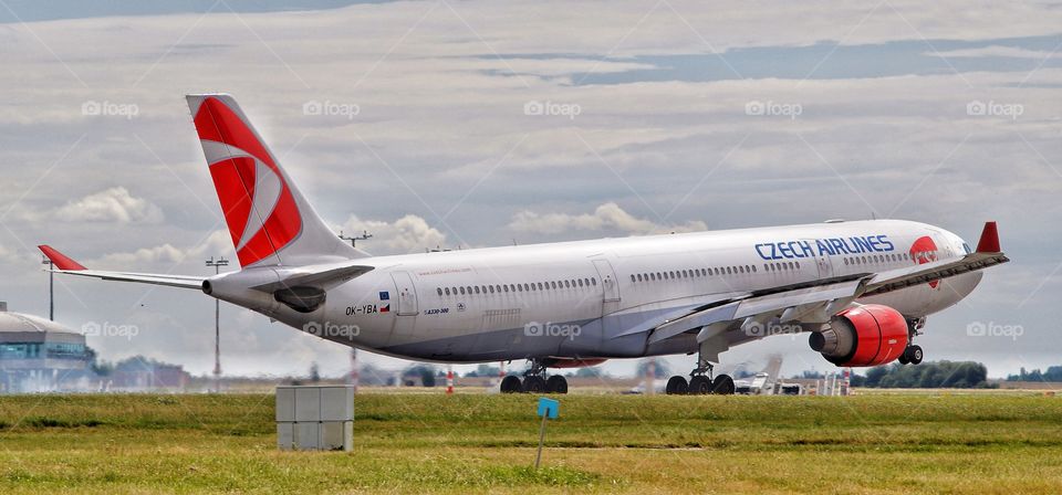 Czech Airlines A330 landing in Prague after flight from Seoul