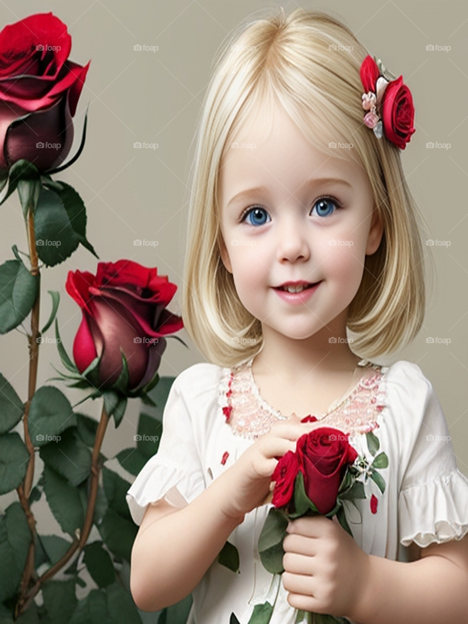A beautiful blonde girl holding a rose
