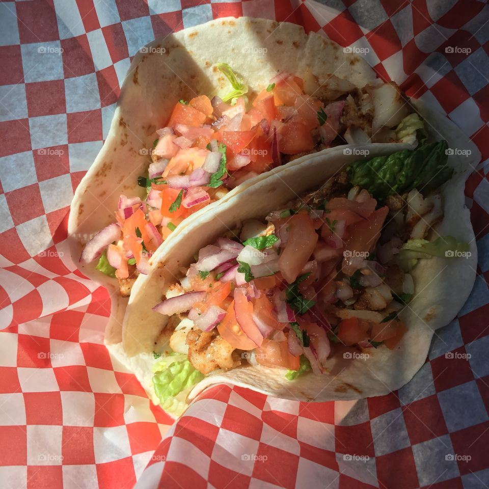 Excellent fish tacos sold at The Red Shed in small town Yarmouth! 