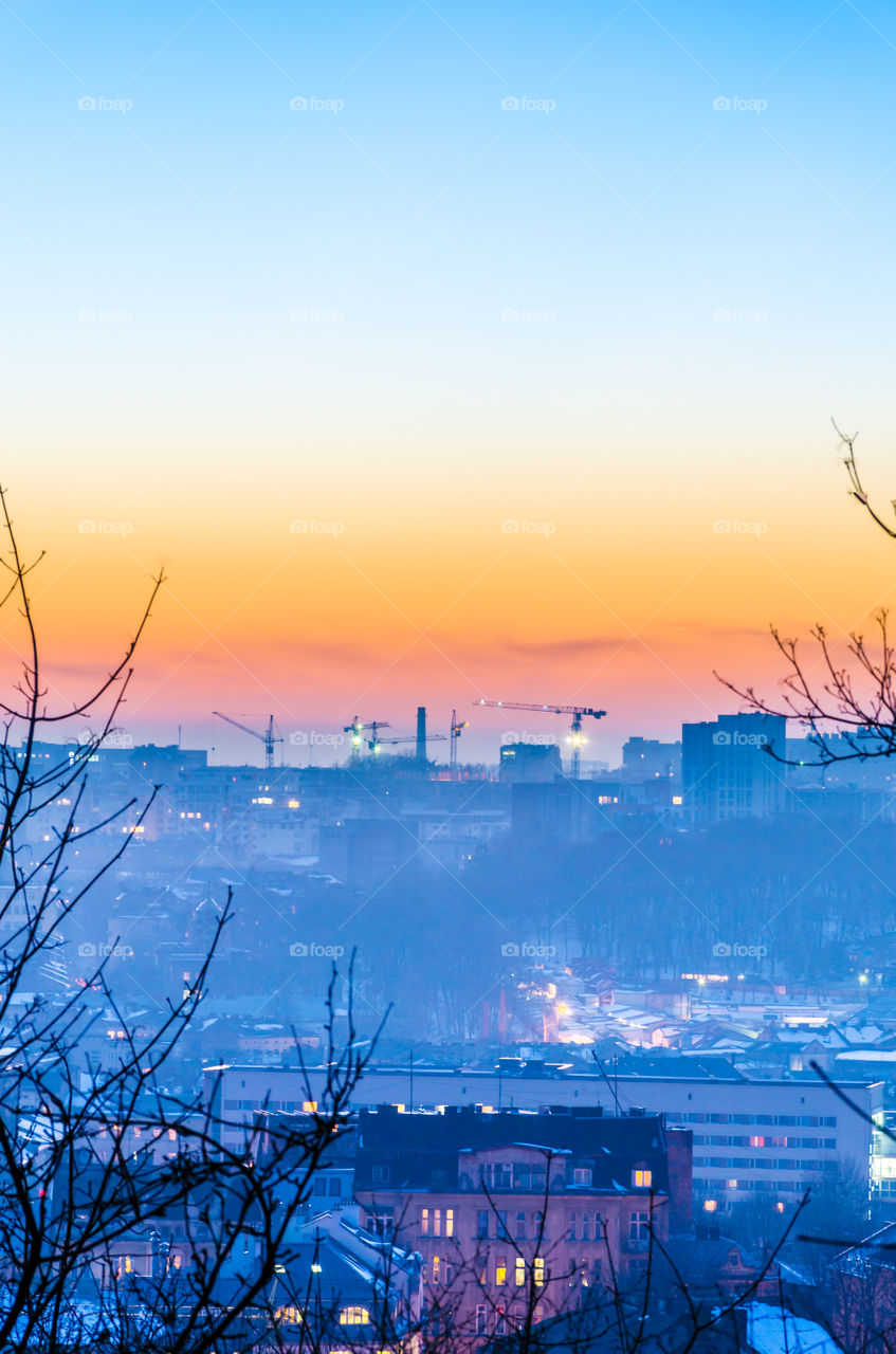 Lviv cityscape during the sunset