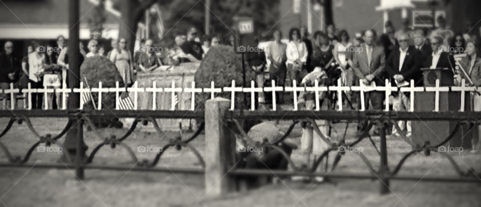 Remembered . Crosses represent a member of our small town that has died in war