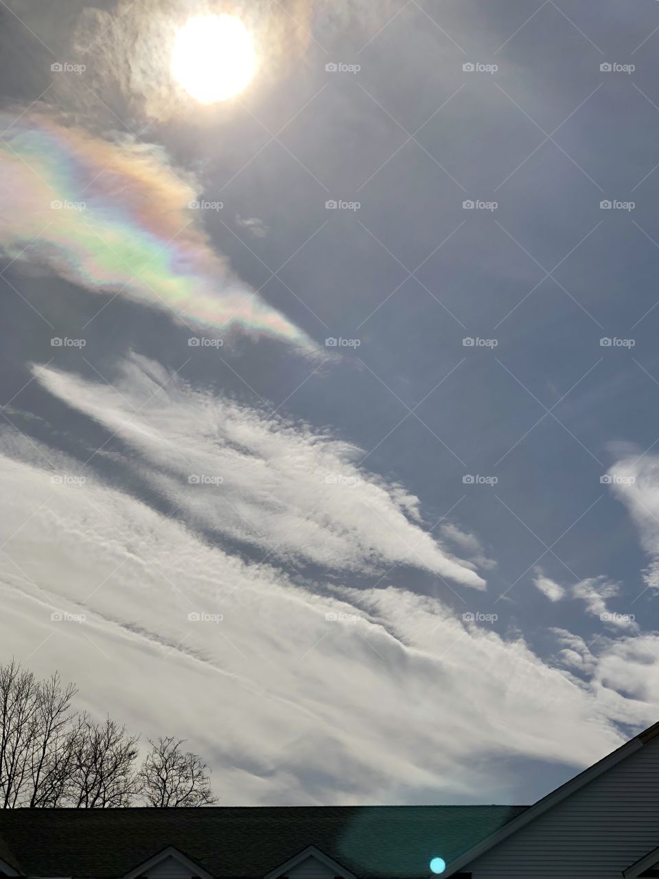 Driving home last week, I snapped a pic of the sky with my iPhone out the window but could not see what it looked like, as I was shooting into the sun. I was surprised to see this enchanting rainbow cloud when I viewed the images later. 