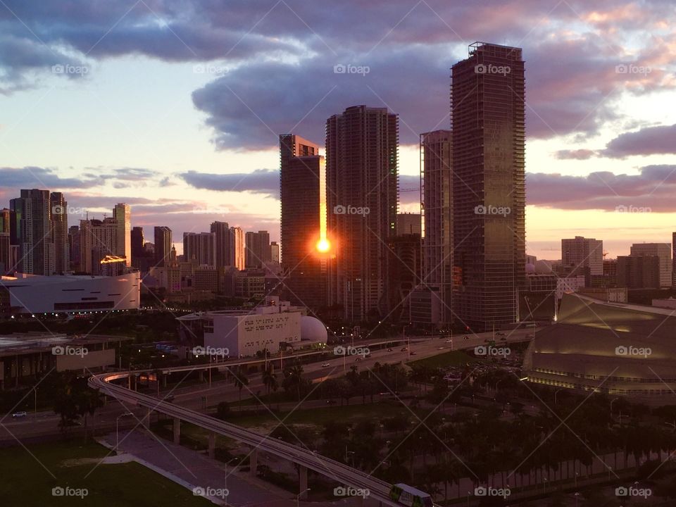 Sunset over downtown Miami
