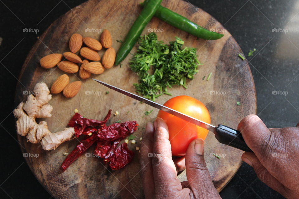 Cutting fresh vegetable