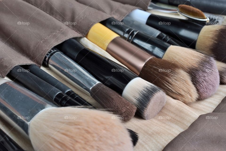 Close up of makeup brush set