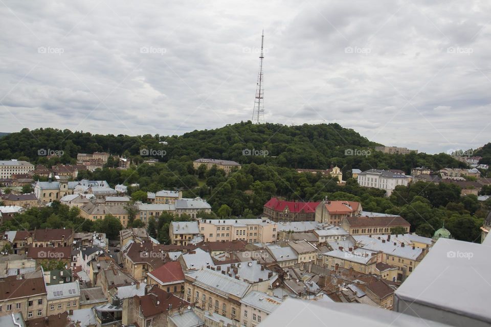 The city of Lviv in Ukraine from a bird's eye view.