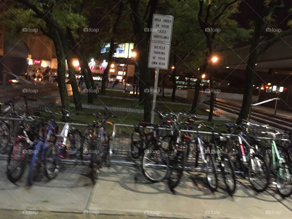 Commuter bike rack in New York City outside the World Trade Center.