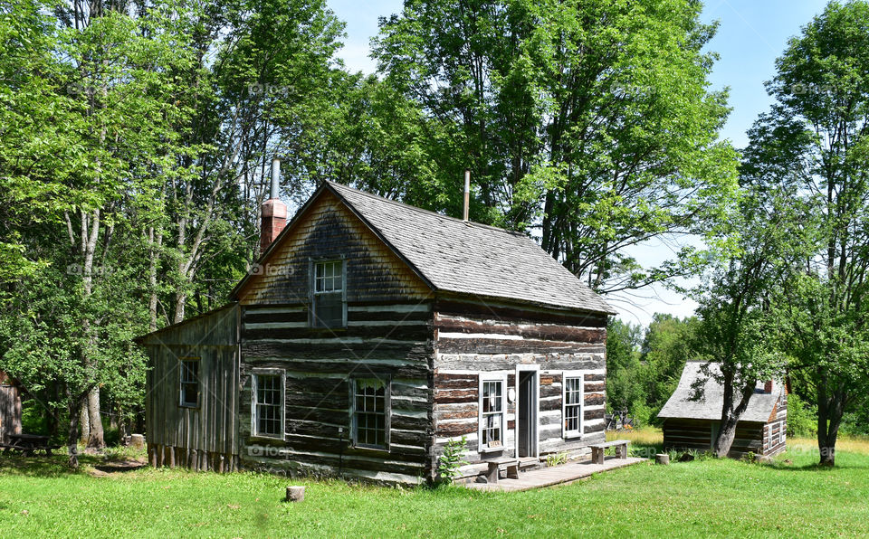 Rustic log cabin in the woods