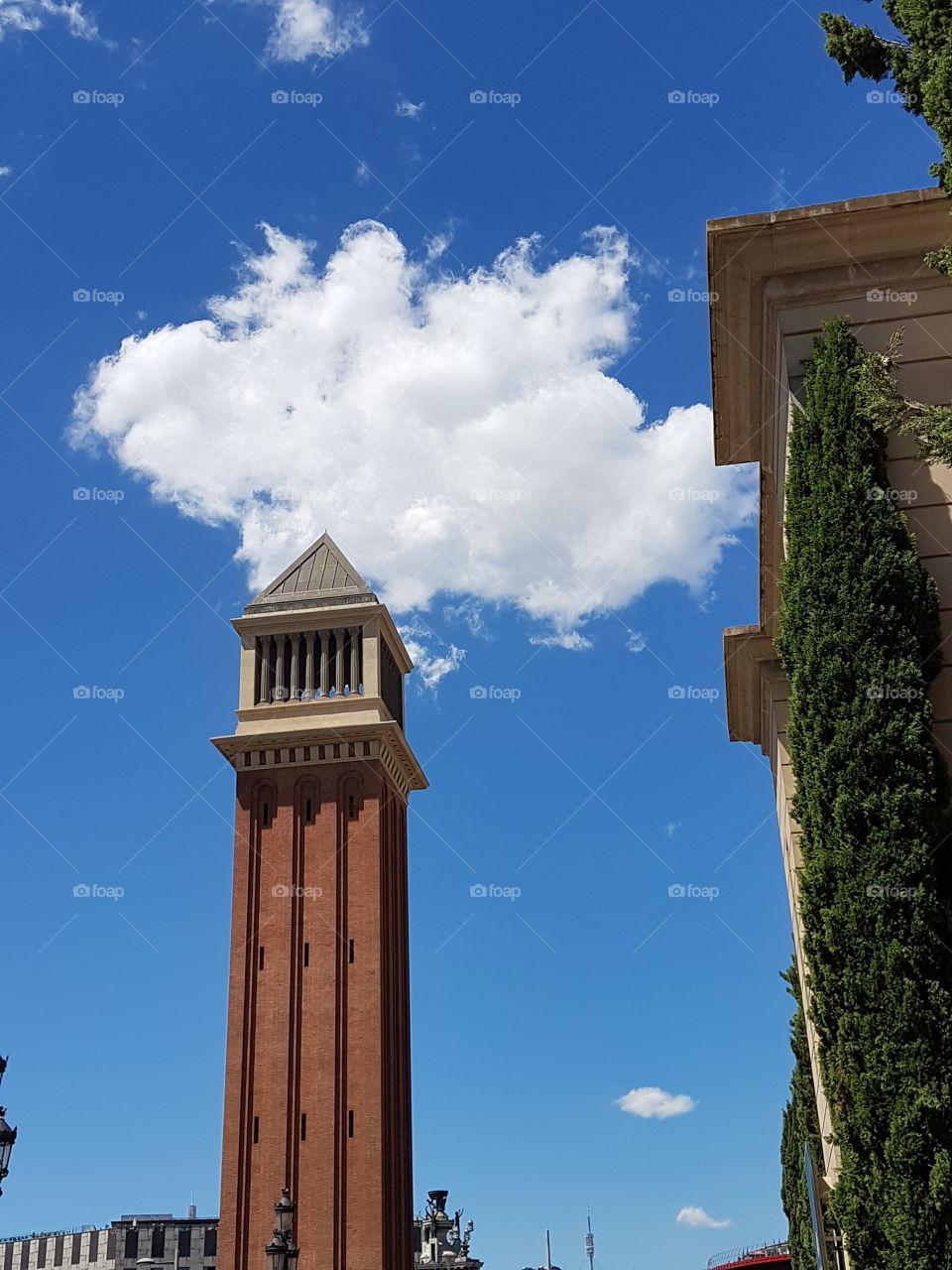 monument and cloud in barcelona spain