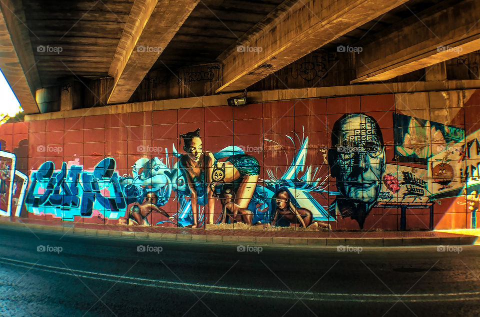 Graffiti, of varying quality, on an underpass in Torrevieja Spain 2019