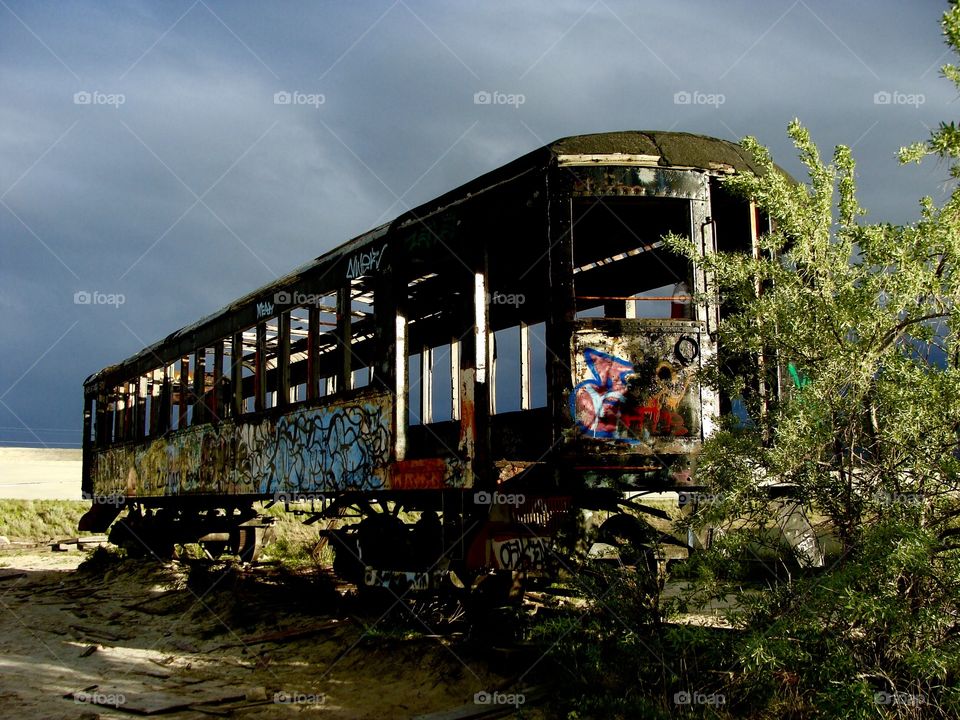 Abandoned bus near the Great Salt Lake