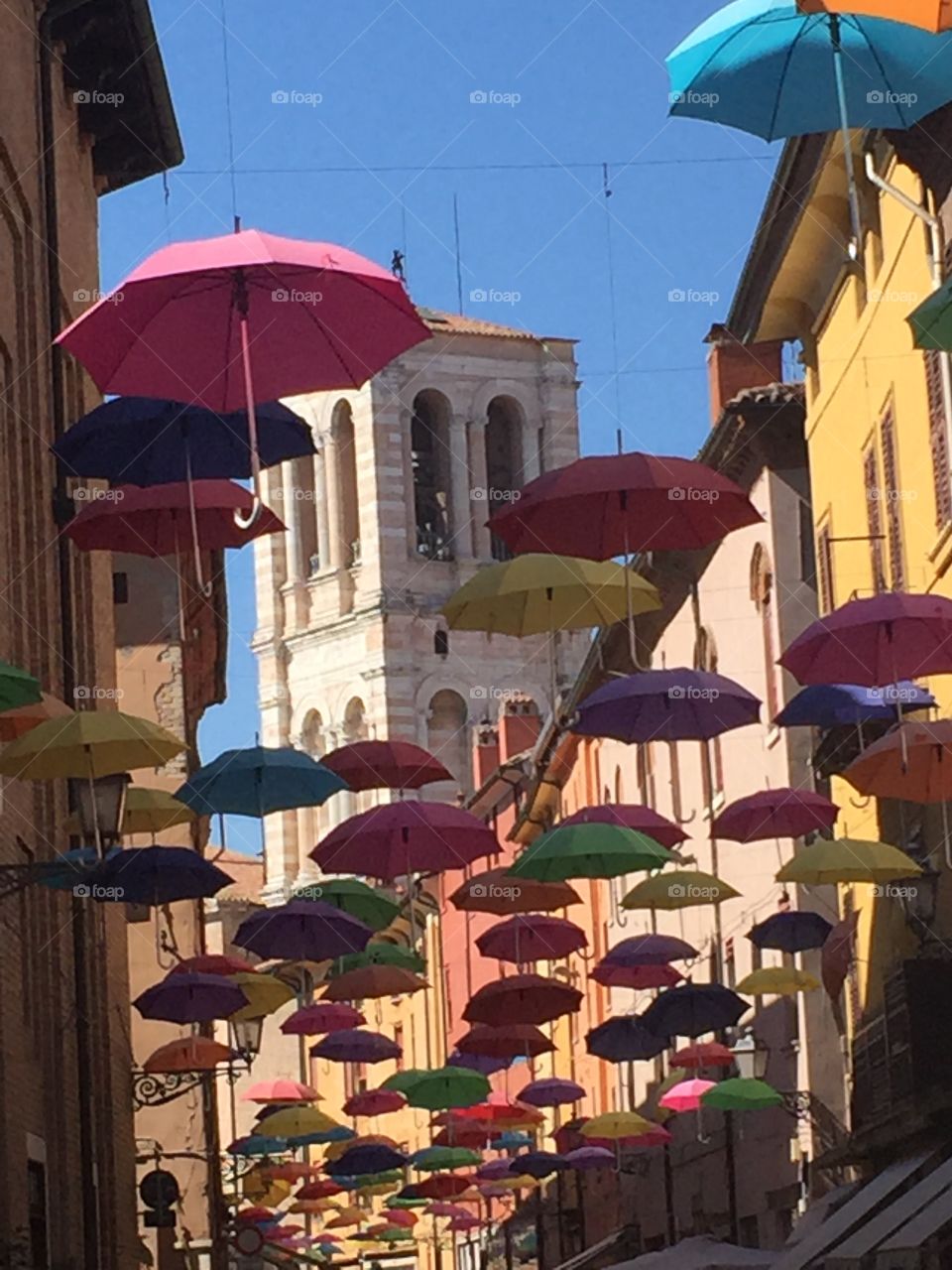 Ferrara street view with umbrella