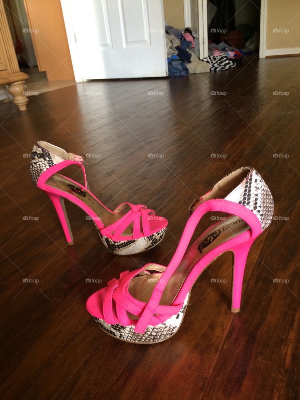 A pair of pink high heels