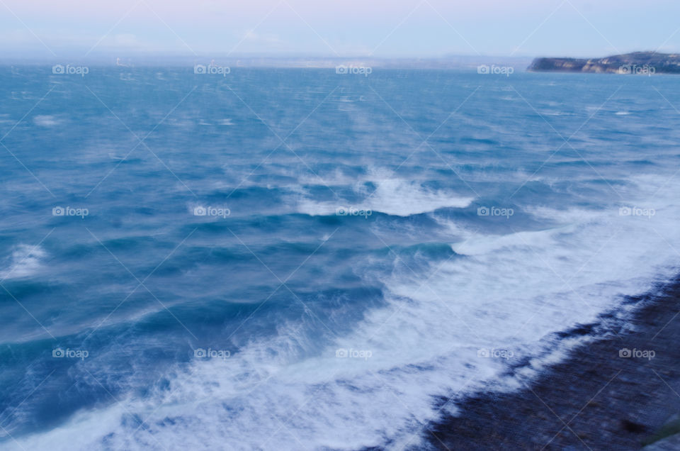 Natural background of the adriatic sea with big waves in slovenian coast at winter 2020.