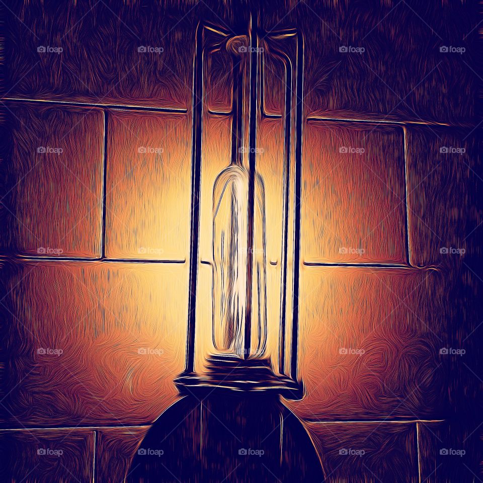 Artistic filter rendition of a photo of a rustic light bulb and fixture. 