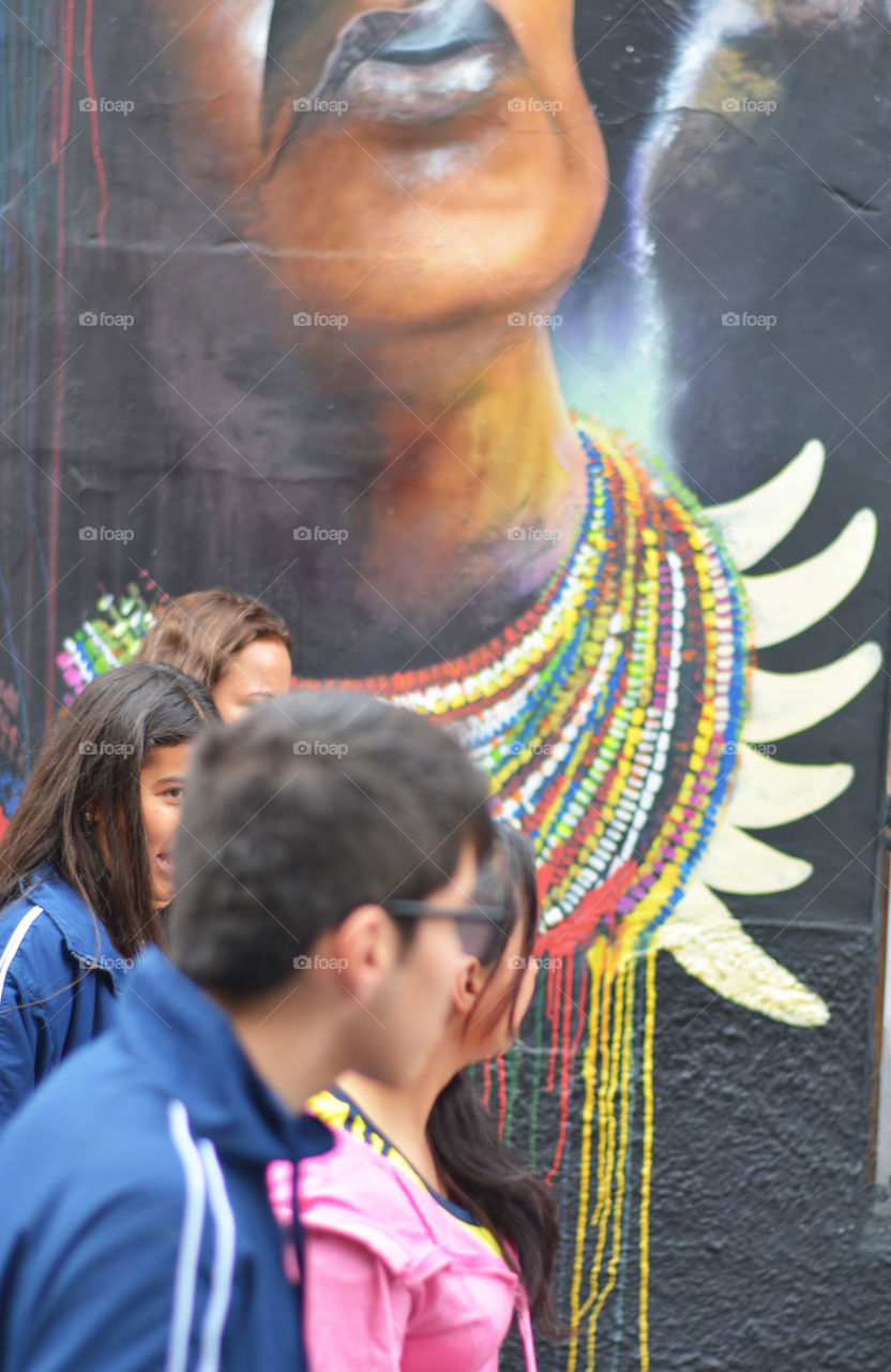 Students talking on street 