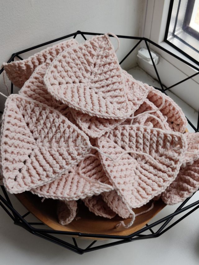 Patches of crochet blanket in progress