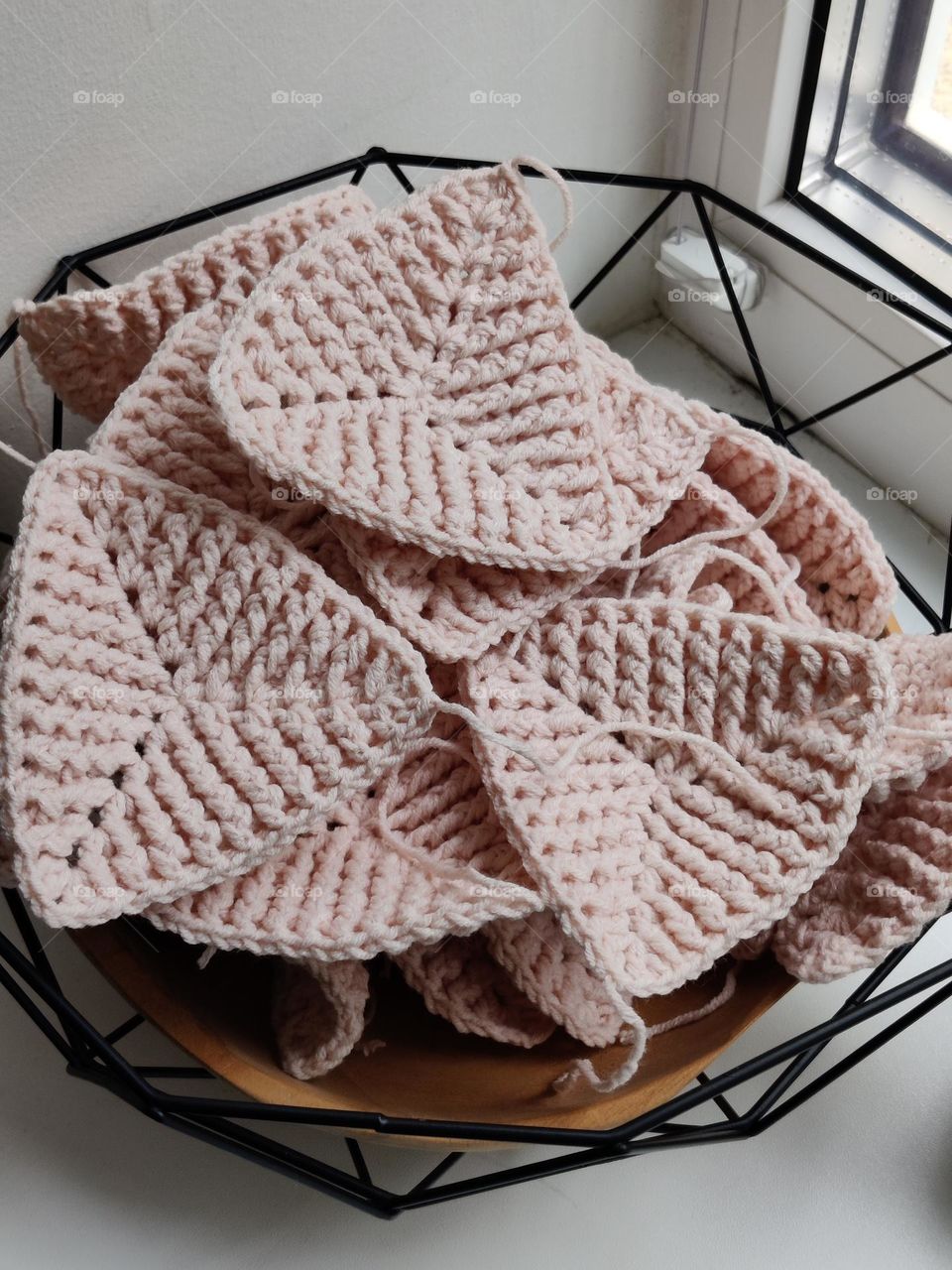 Patches of crochet blanket in progress