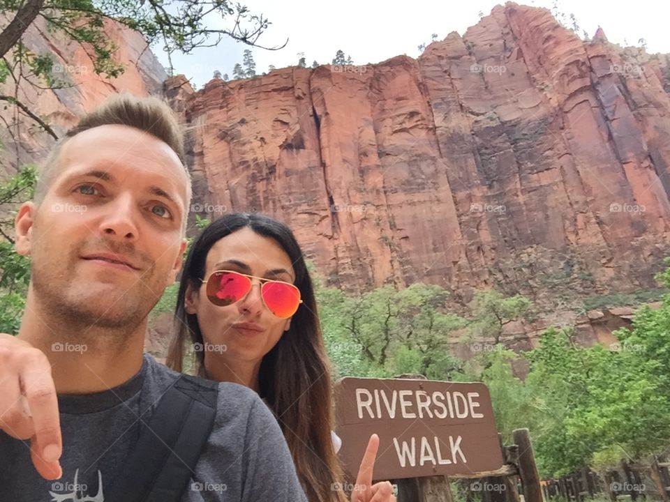 Selfie at the riverside walk trail,Zion National Park,Utah