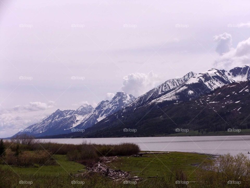 River at the foot of the mountains 