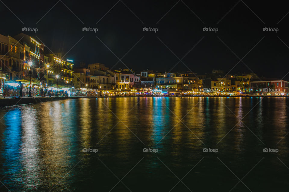 Beautfiul nightshot of the harbour in Chania