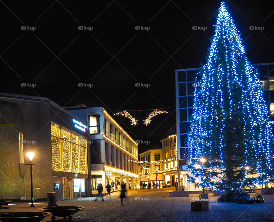 Blue Christmas tree. 