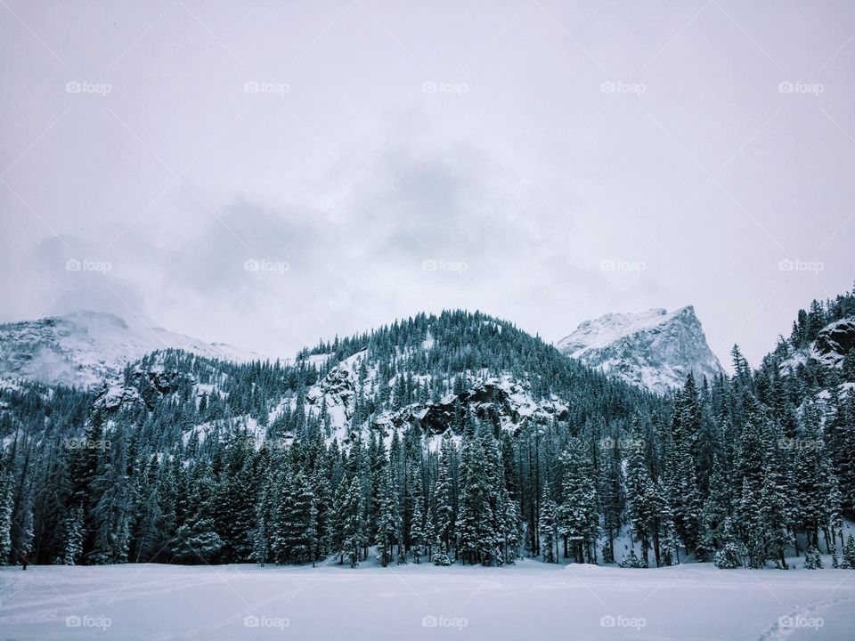 View of frozen emerald lake