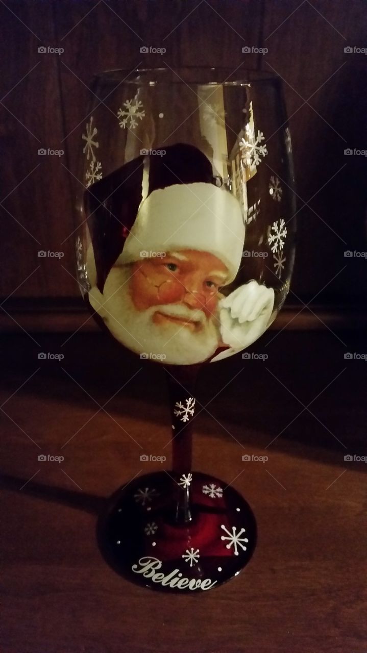 Santa Wine Glass